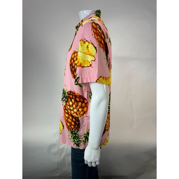 SSLR Mens Pineapple Print Short-Sleeve Button-Down Shirt L Cotton Tropical Hawai - Picture 9 of 16